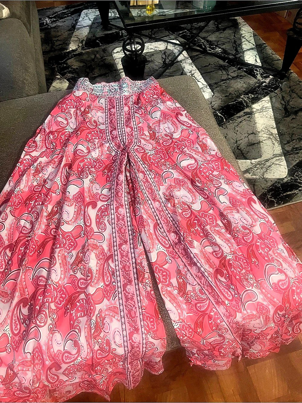 Paisley Wide-Leg Pants in Pink & Red